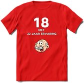 18 met 32 jaar ervaring T-Shirt | Grappig Abraham 50 Jaar Verjaardag Kleding Cadeau | Dames – Heren - Rood - S