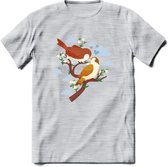 Lovebirds - Valentijn T-Shirt | Grappig Valentijnsdag Cadeautje voor Hem en Haar | Dames - Heren - Unisex | Kleding Cadeau | - Licht Grijs - Gemaleerd - L