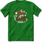 You Make My Heart Smile - Valentijn T-Shirt | Grappig Valentijnsdag Cadeautje voor Hem en Haar | Dames - Heren - Unisex | Kleding Cadeau | - Donker Groen - S