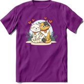 Knuffel kat Valentijn T-Shirt | Grappig Valentijnsdag Cadeautje voor Hem en Haar | Dames - Heren - Unisex | Kleding Cadeau | - Paars - S