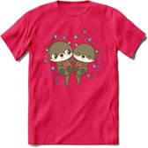 Love Otters - Valentijn T-Shirt | Grappig Valentijnsdag Cadeautje voor Hem en Haar | Dames - Heren - Unisex | Kleding Cadeau | - Roze - XXL