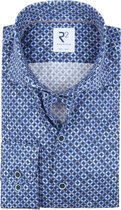 R2 Amsterdam - Overhemd Extra Long Sleeve Cirkelprint Blauw - 39 - Heren - Modern-fit