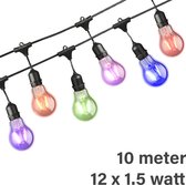 Lybardo lichtsnoer buiten - Lichtslinger - 10 meter inclusief 12 gekleurde lampjes 1.5 watt | IP54 waterdicht