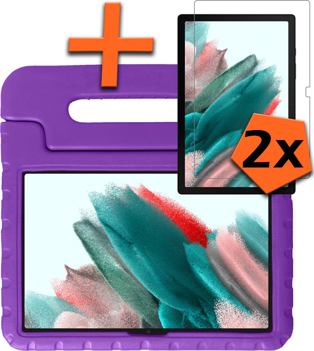 Hoes Geschikt voor Samsung Galaxy Tab A8 Hoes Bumper Kindvriendelijk Kids Case Met 2x Screenprotector - Hoesje Geschikt voor Samsung Tab A8 Hoesje Shockproof Cover Hoes - Paars