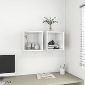 Decoways - Wandkasten 2 stuks 37x37x37 cm spaanplaat hoogglans wit