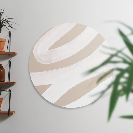 Artaza Dibond Wall Circle - Art abstrait - Rayures Witte sur beige - Ø 60 cm - Wall Circle - Peinture ronde - Intérieur et extérieur