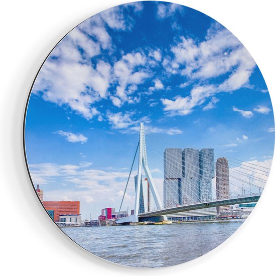 Artaza Dibond Muurcirkel Erasmusbrug Aan Het Water In Rotterdam - Ø 90 cm - Groot - Wandcirkel - Rond Schilderij - Voor Binnen en Buiten