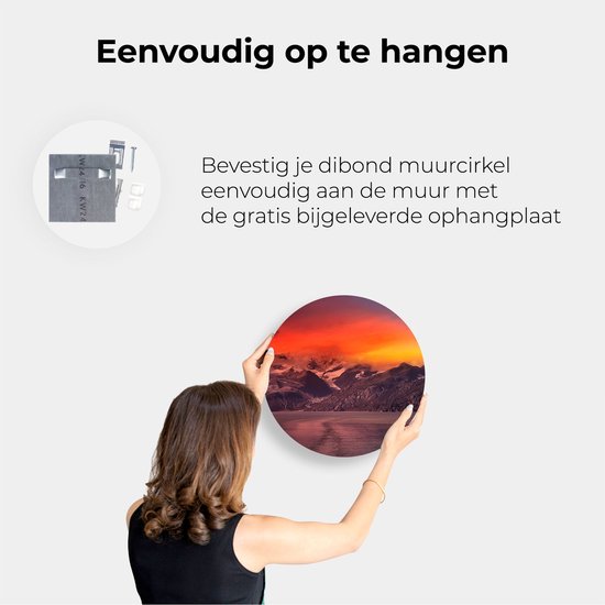 Artaza Dibond Muurcirkel Meer Bij De Bergen Bij Zonsondergang - Ø 40 cm - Klein - Wandcirkel - Rond Schilderij - Voor Binnen en Buiten