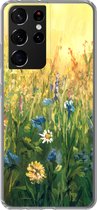Geschikt voor Samsung Galaxy S21 Ultra hoesje - Bloemen - Waterverf - Zon - Siliconen Telefoonhoesje