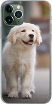Geschikt voor iPhone 11 Pro hoesje - Een Golden Retriever puppy lopend op de stoep - Siliconen Telefoonhoesje