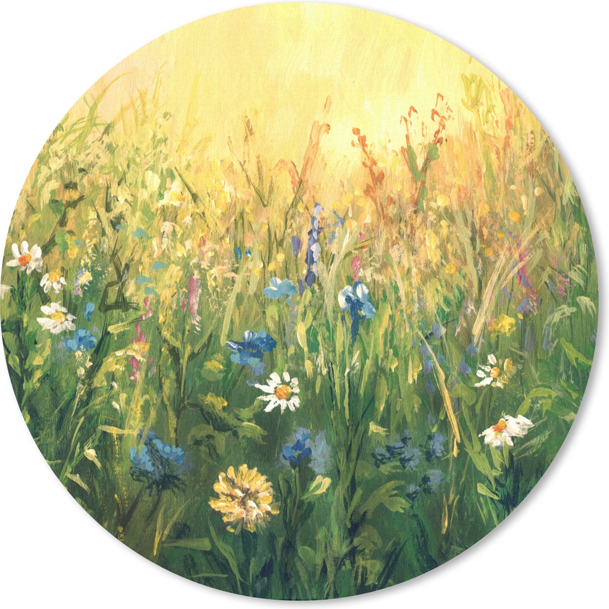 Muismat rond 50x50 cm - Mousepad Bloemen - Waterverf - Zon - Ronde muismatten