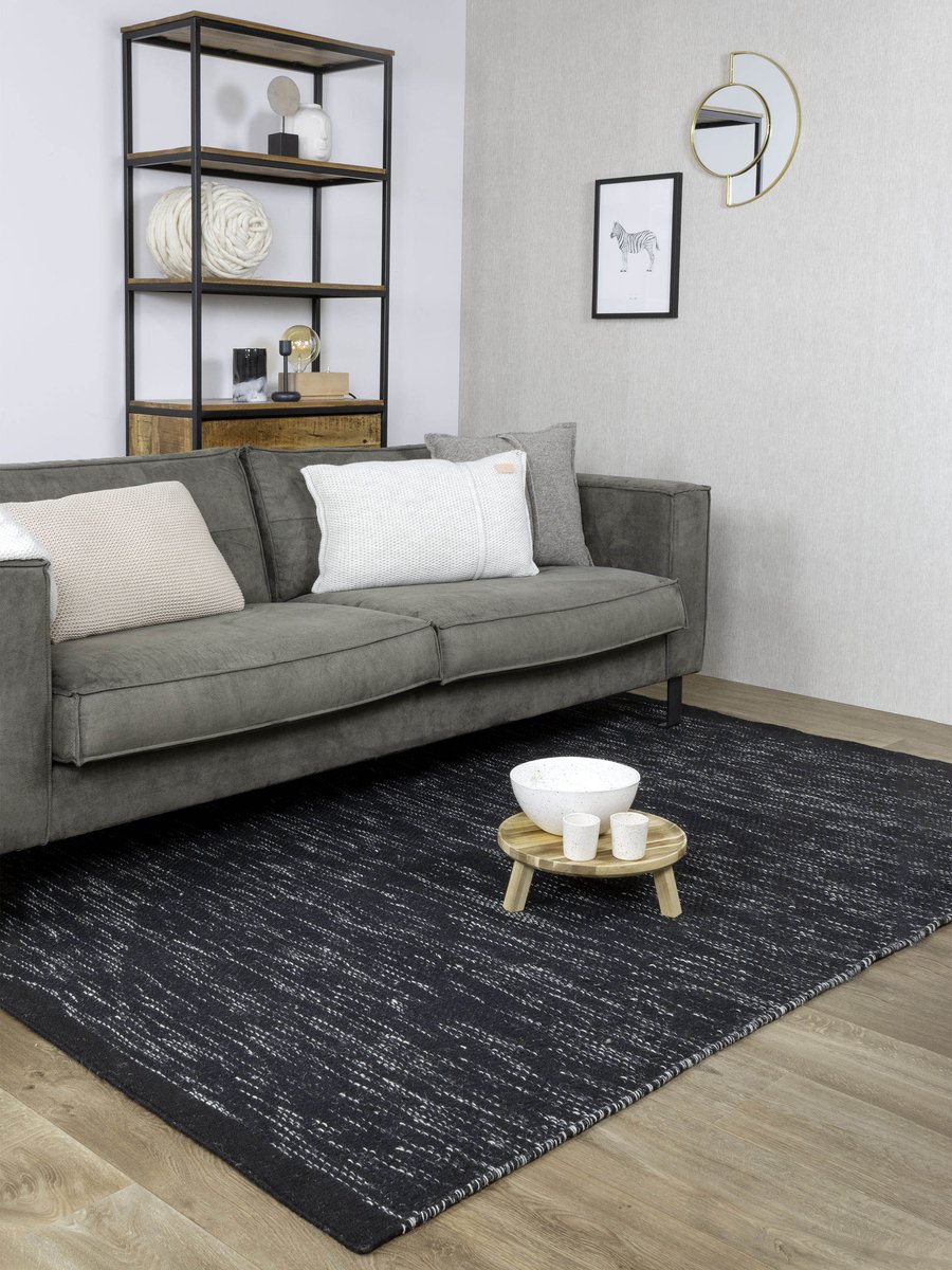 MOMO Rugs Teppe Black Vloerkleed - 200x300 cm - Rechthoekig - Laagpolig, Structuur Tapijt - Industrieel, Modern, Scandinavisch - Wit, Zwart, Zwart_wit