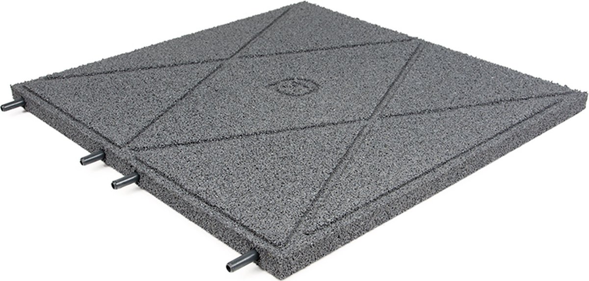 Rubberen tegel | Terrastegels rubber | Grijs | Per 1 m² | 4 stuks | 50x50cm | Pen/Gat | Dikte 3cm