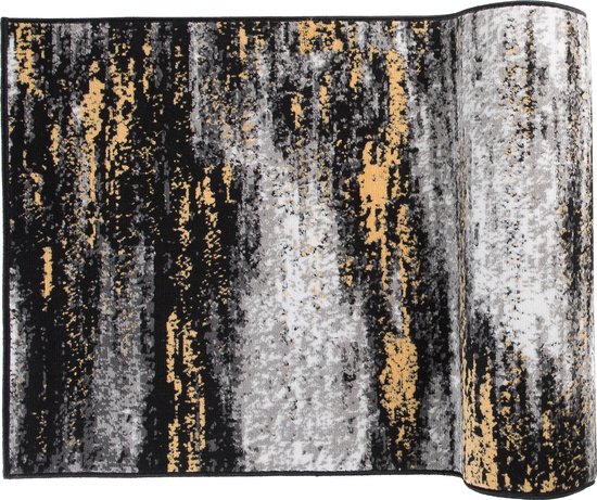 Tapiso Maya Runner Rug Grijs Zwart Couloir Couloir de Salon Moderne Taille - 100x400