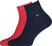 Tommy Hilfiger Quarter Socks (2-pack) - herensokken katoen kort - Tommy original rood en blauw -  Maat: 43-46