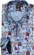 OLYMP Luxor modern fit overhemd - herringbone twill - lichtblauw bloemen dessin - Strijkvrij - Boordmaat: 43
