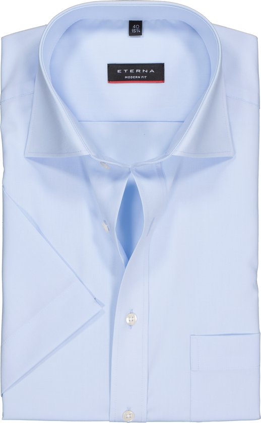 ETERNA modern fit overhemd - korte mouw - poplin heren overhemd - lichtblauw - Strijkvrij - Boordmaat: 40