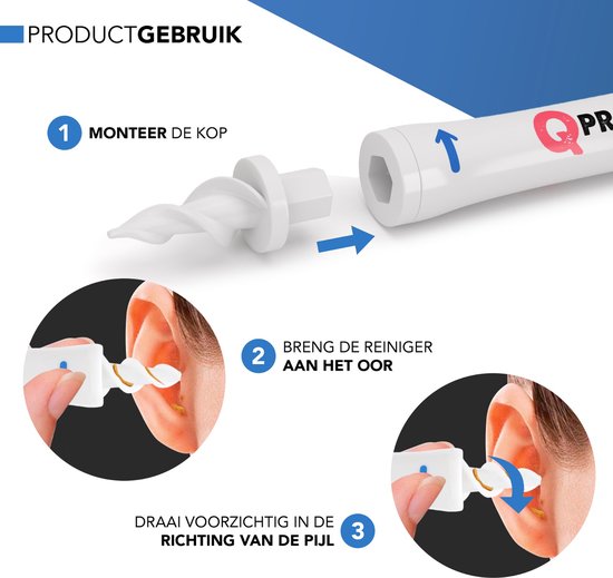 Qproducts Oorsmeer Verwijderaar Inclusief 50 Opzetstukken - Oorreiniger - Oorsmeerverwijderaar Spiraalvormig - q grips - qgrips - Oor Schoonmaken - Oorlepel - Ear cleaner - Earscratcher - Qproducts