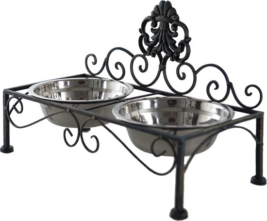 Clayre & Eef Bols d'alimentation pour chien 39x19x25 cm Noir Fer Rectangle Bols d'alimentation pour chat