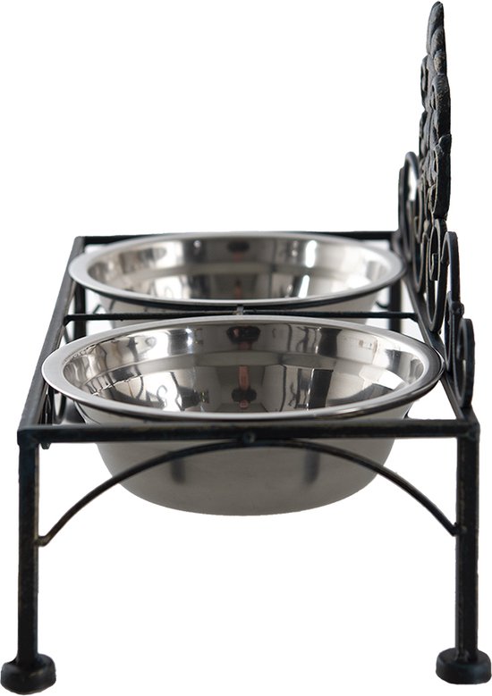 Clayre & Eef Bols d'alimentation pour chien 39x19x25 cm Noir Fer Rectangle Bols d'alimentation pour chat