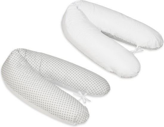 Voedingskussen - Voedingskussen - met koordjes - 145 cm - wit en grijze diamanten