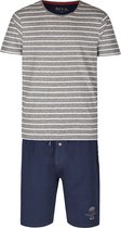 Phil & Co Shortama Heren Grijs/Blauw Stripe - Maat M - Korte Pyjama