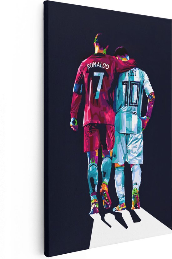 Artaza Canvas Schilderij Ronaldo en Messi - 40x60 - Poster Foto op Canvas - Canvas Print
