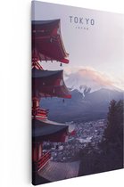 Artaza Canvas Schilderij Tempel met Bergen in Tokio, Japan - 40x60 - Poster Foto op Canvas - Canvas Print