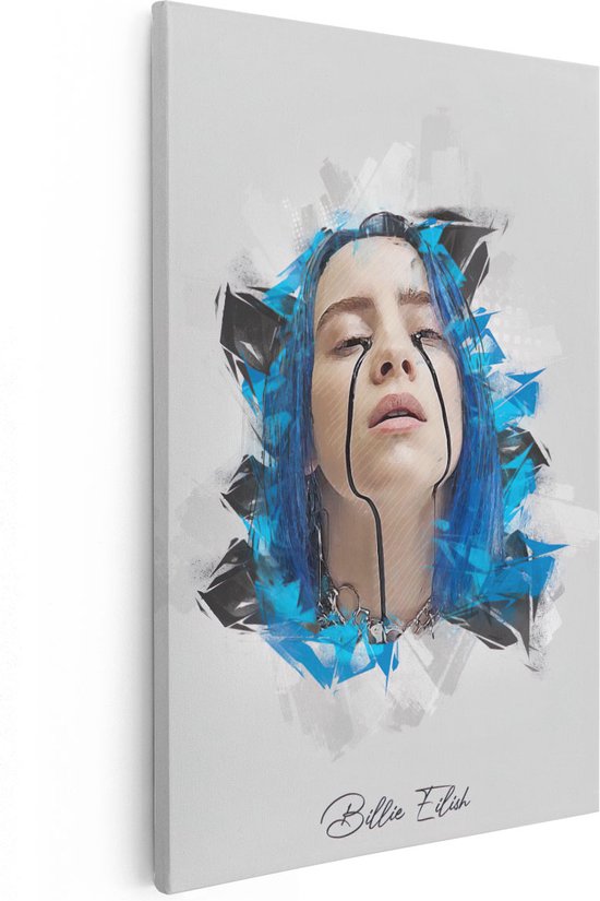 Artaza Canvas Schilderij Billie Eilish met Zwarte Tranen - 20x30 - Klein - Foto Op Canvas - Canvas Print