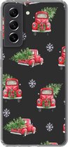 Geschikt voor Samsung Galaxy S21 FE hoesje - Kerst - Kerstboom - Auto - Design - Siliconen Telefoonhoesje