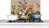 Spatscherm keuken 60x40 cm - Kookplaat achterwand Bloemen - Oude Meesters - Geel - Muurbeschermer - Spatwand fornuis - Hoogwaardig aluminium