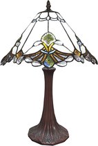 LumiLamp Tiffany Tafellamp Ø 31*49 cm E27/max 1*60W Wit, Bruin Glas, Kunststof Tiffany Bureaulamp Tiffany Lampen