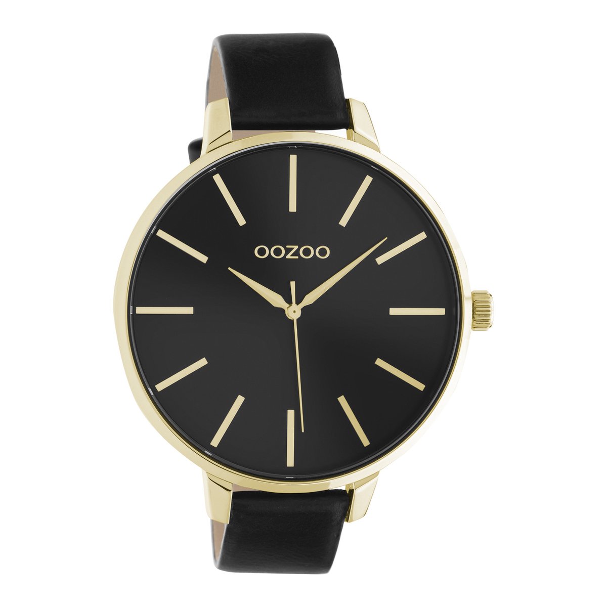 OOZOO Timepieces - Gouden horloge met zwarte leren band - C10844 - Ø48