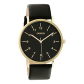 OOZOO Timepieces - Gouden horloge met zwarte leren band - C10843 - Ø40
