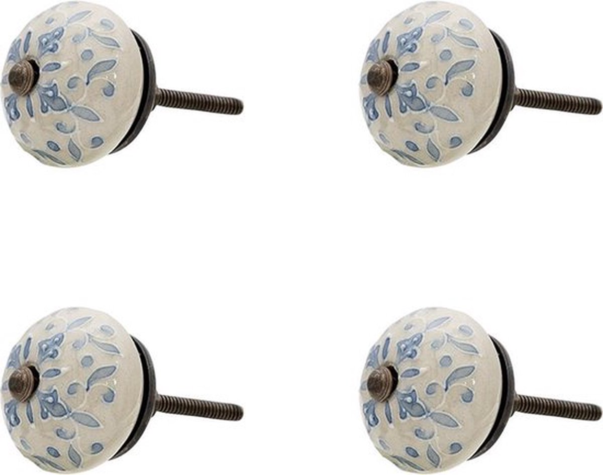 Deurknop Set van 4 Ø 4*3 cm Creme Keramiek Rond Meubelknop