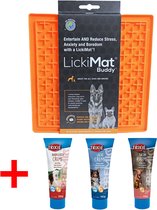 Lickimat buddy oranje 28 cm en 3x Trixie pasta diverse smaken 110 gr