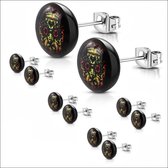 Aramat jewels ® - Ronde zweerknopjes skull multikleur zwart staal 7mm