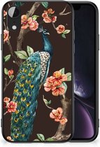 Siliconen Back Cover Geschikt voor iPhone XR Telefoon Hoesje met Zwarte rand Pauw met Bloemen