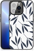 Back Case Siliconen Hoesje met Foto iPhone 13 Pro Max Smartphone Hoesje met Zwarte rand Leaves Blue