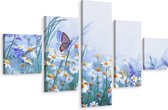Schilderij - Vlinder en bloemen, 5luik, premium print