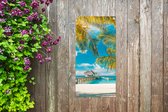 Tuinposter Strand - Palmboom - Zee - 40x80 cm - Wanddecoratie Buiten - Tuinposter - Tuindoek - Schuttingposter - Tuinschilderij
