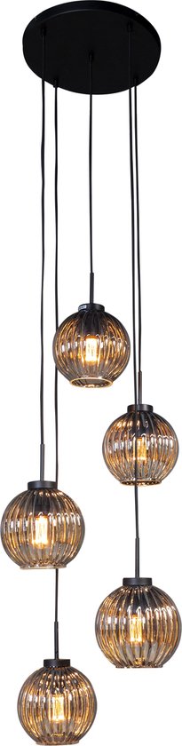 Roxxz Design - Moderne Hanglamp – Smoke Glas – Design Lamp – 5 Lichts
