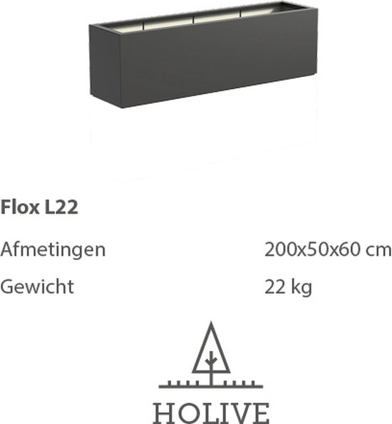 Polyester Flox L22 Langwerpig 200x50x60 cm. Plantenbak bloembak