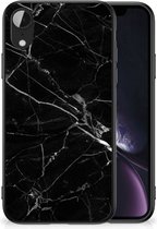 Transparant Hoesje Geschikt voor iPhone XR Smartphone Hoesje met Zwarte rand Marmer Zwart