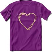 Valentijn Goud Hart T-Shirt | Grappig Valentijnsdag Cadeautje voor Hem en Haar | Dames - Heren - Unisex | Kleding Cadeau | - Paars - M