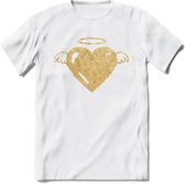 Valentijn Goud Hart T-Shirt | Grappig Valentijnsdag Cadeautje voor Hem en Haar | Dames - Heren - Unisex | Kleding Cadeau | - Wit - XXL