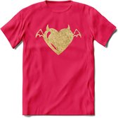 Valentijn Goud Hart T-Shirt | Grappig Valentijnsdag Cadeautje voor Hem en Haar | Dames - Heren - Unisex | Kleding Cadeau | - Roze - S