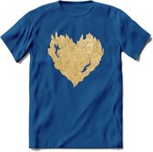 Valentijn Goud Hart T-Shirt | Grappig Valentijnsdag Cadeautje voor Hem en Haar | Dames - Heren - Unisex | Kleding Cadeau | - Donker Blauw - M