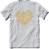 Valentijn Goud Hart T-Shirt | Grappig Valentijnsdag Cadeautje voor Hem en Haar | Dames - Heren - Unisex | Kleding Cadeau | - Licht Grijs - Gemaleerd - XL