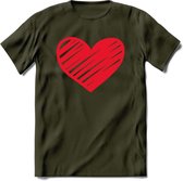 Valentijn Hart T-Shirt | Grappig Valentijnsdag Cadeautje voor Hem en Haar | Dames - Heren - Unisex | Kleding Cadeau | - Leger Groen - XL